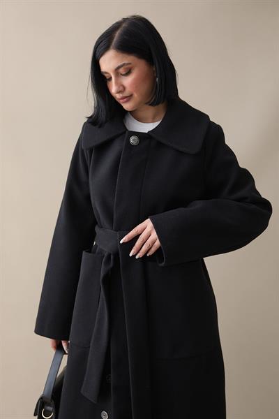 Kuşaklı Gizli Patlı Siyah Kaban