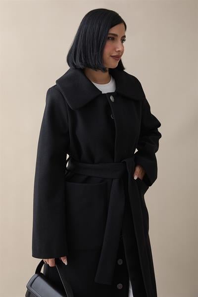 Kuşaklı Gizli Patlı Siyah Kaban