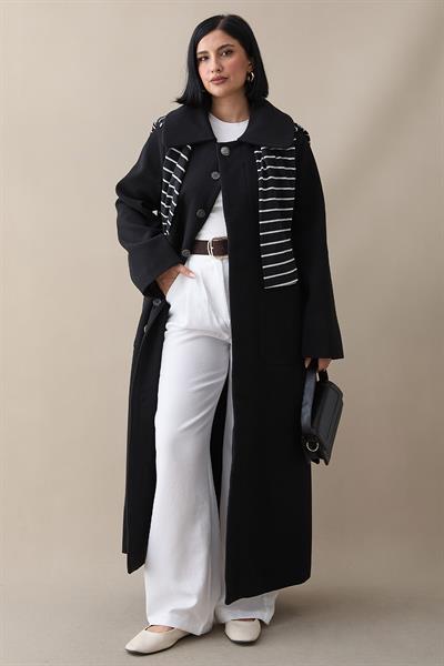 Kuşaklı Gizli Patlı Siyah Kaban