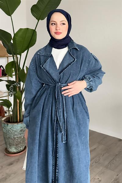 Kuşaklı Kot Mavi Kap