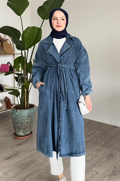 Kuşaklı Kot Mavi Kap