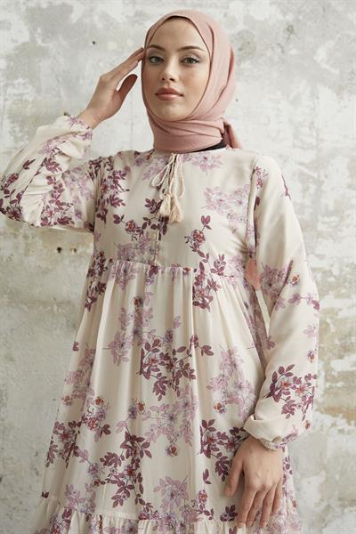 Lavi Püskül Detay Lila Şifon Elbise