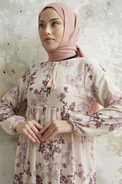 Lavi Püskül Detay Lila Şifon Elbise