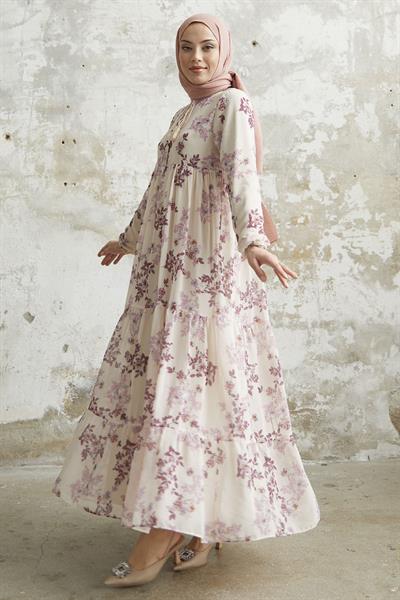 Lavi Püskül Detay Lila Şifon Elbise