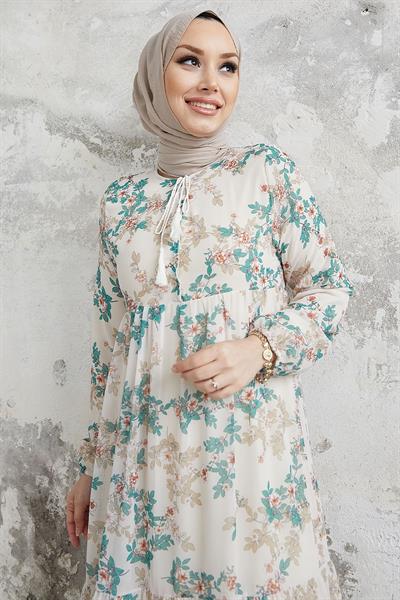 Lavi Püskül Detay Mint Şifon Elbise