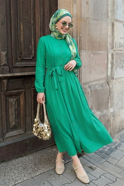 Lemina Kuşaklı Elbise - Açık Yeşil