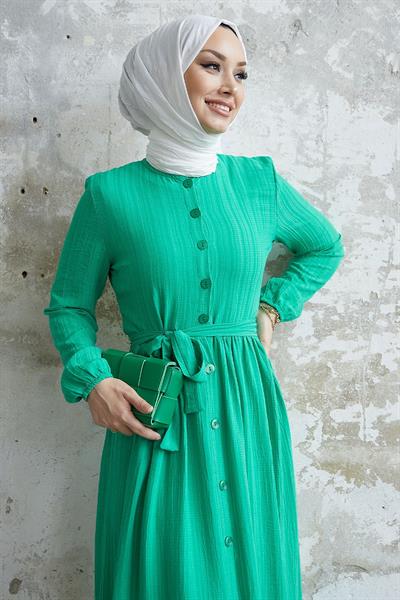 Lemina Kuşaklı Elbise - Açık Yeşil