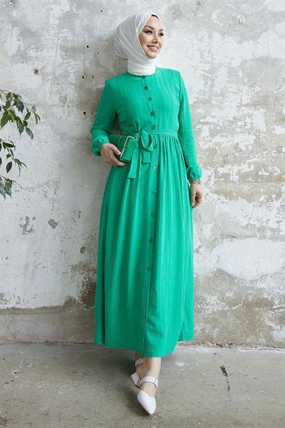Lemina Kuşaklı Elbise - Açık Yeşil