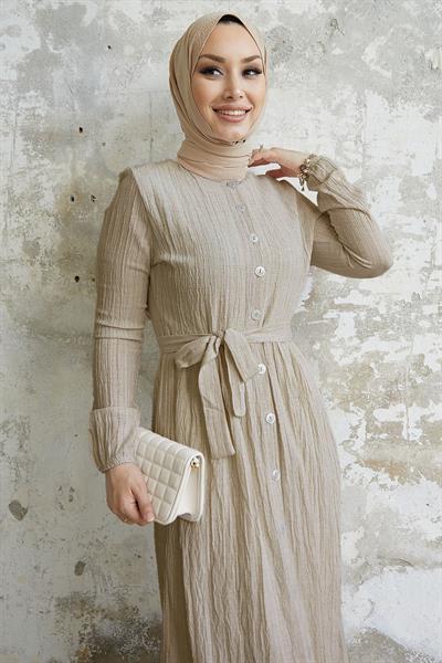 Lemina Kuşaklı Elbise - Ekru