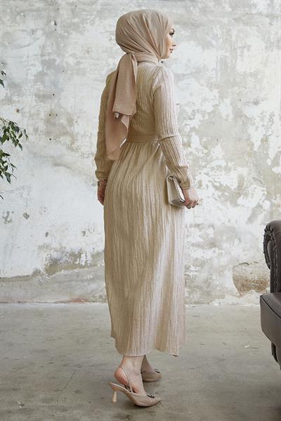 Lemina Kuşaklı Elbise - Ekru