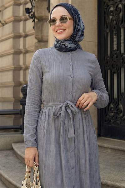 Lemina Belted Dress - Grey