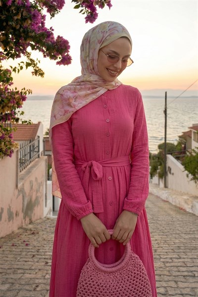 Lemina Kuşaklı Elbise - Pembe
