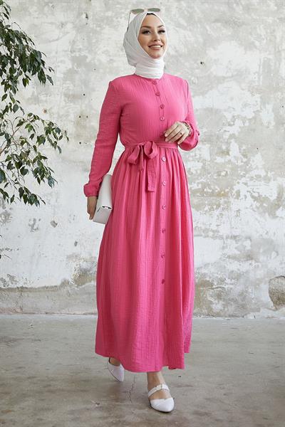Lemina Kuşaklı Elbise - Pembe