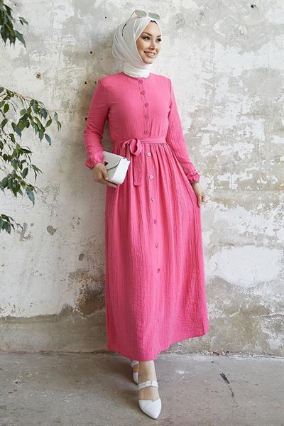 Lemina Kuşaklı Elbise - Pembe
