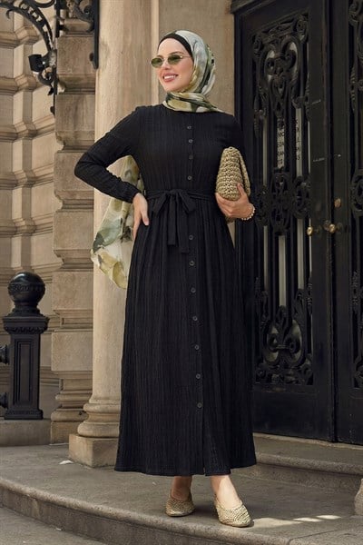 Lemina Kuşaklı Elbise - Siyah