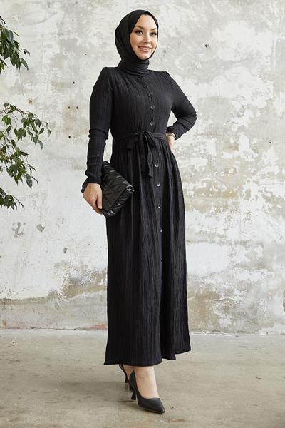 Lemina Kuşaklı Elbise - Siyah