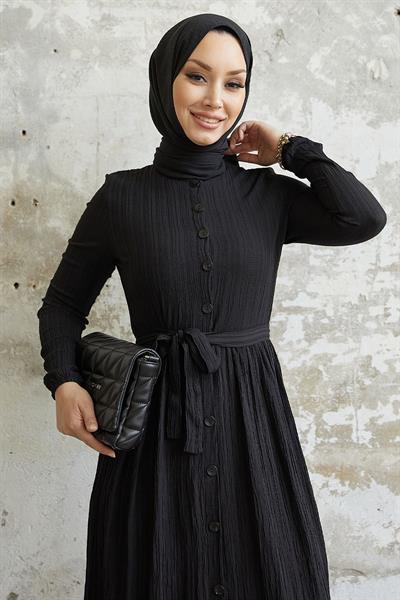 Lemina Kuşaklı Elbise - Siyah