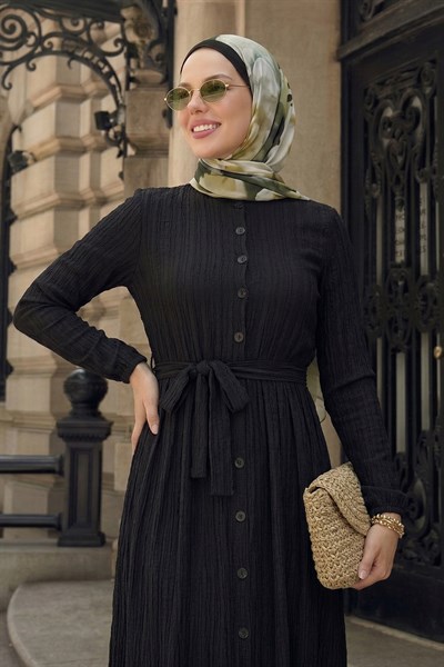Lemina Kuşaklı Elbise - Siyah