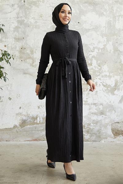 Lemina Kuşaklı Elbise - Siyah