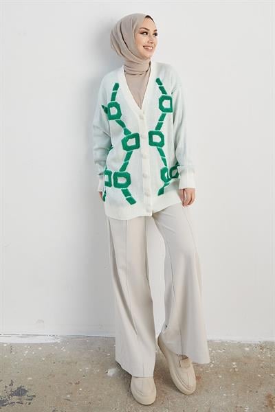 Lenora Desenli Triko Hırka - Beyaz