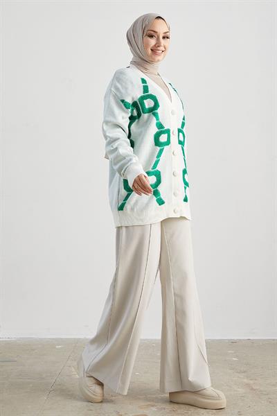 Lenora Desenli Triko Hırka - Beyaz