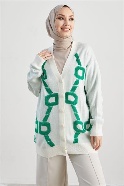 Lenora Desenli Triko Hırka - Beyaz