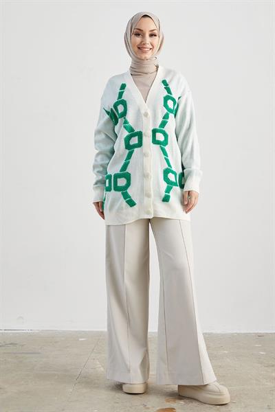 Lenora Desenli Triko Hırka - Beyaz