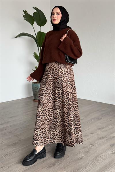 Leopar Desen Beli Lastikli Siyah Etek