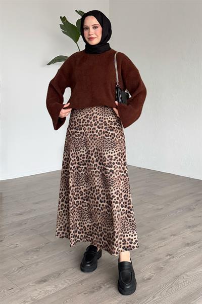 Leopar Desen Beli Lastikli Siyah Etek