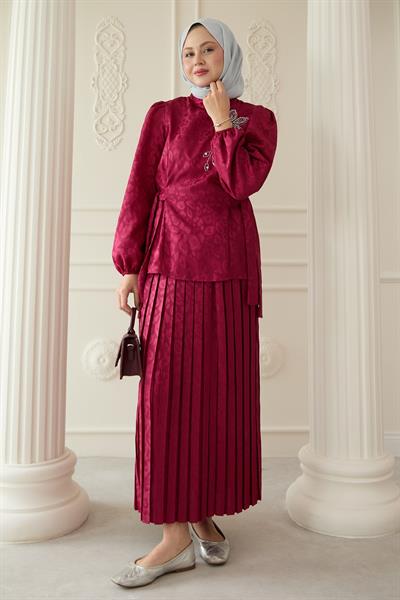 Leopar Desenli Jakar Etekli Fuşya Takım