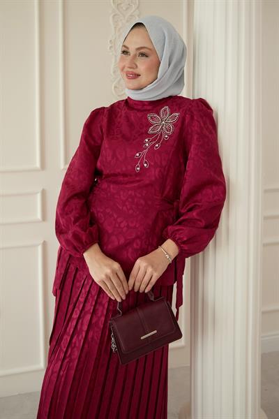 Leopar Desenli Jakar Etekli Fuşya Takım