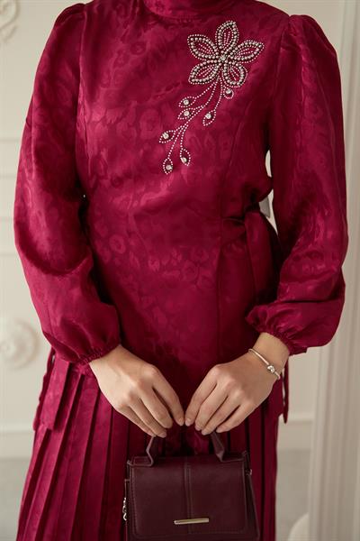 Leopar Desenli Jakar Etekli Fuşya Takım