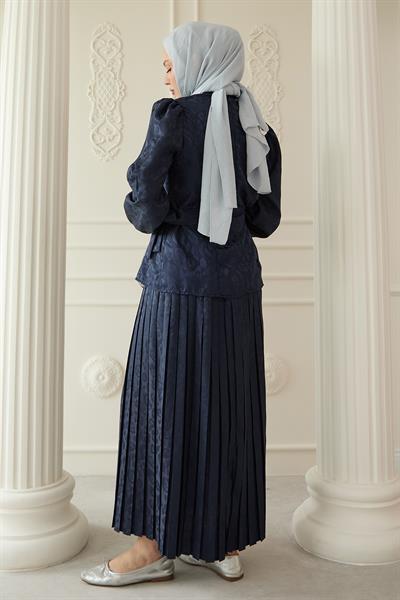 Leopar Desenli Jakar Etekli Lacivert Takım