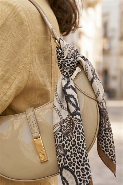 Leopar Desenli Kahverengi Bandana Fular 50x50