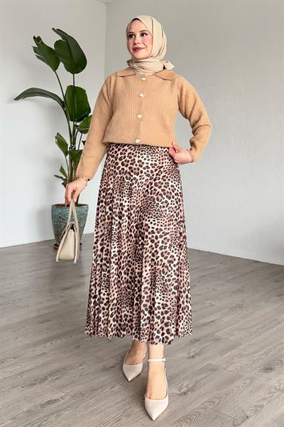 Leopar Desenli Piliseli Bej Etek