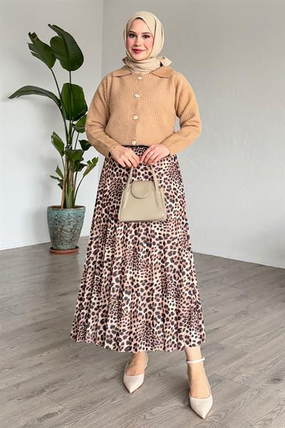 Leopar Desenli Piliseli Bej Etek