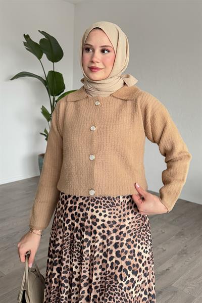 Leopar Desenli Piliseli Bej Etek
