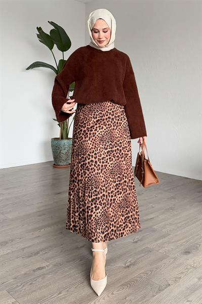 Leopar Desenli Piliseli Taba Etek