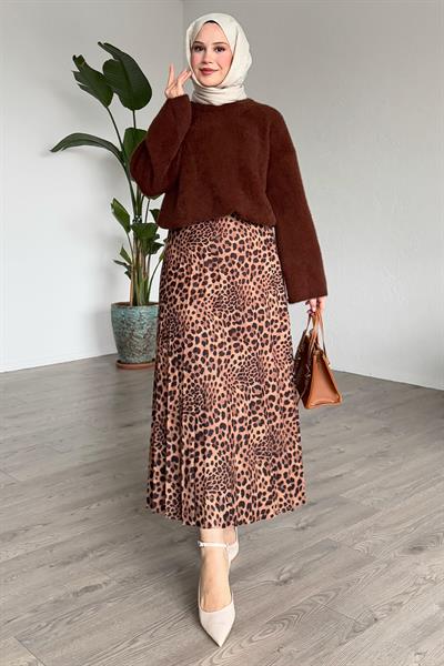 Leopar Desenli Piliseli Taba Etek