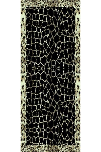Leopar Mermer Desenli Siyah Soft Pamuk Şal