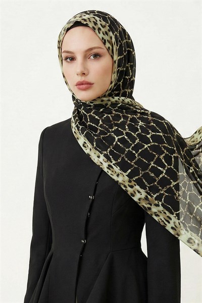 Leopar Mermer Desenli Siyah Soft Pamuk Şal