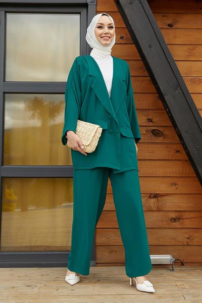 Lika Ceketli Oversize Zümrüt Yeşili Takım