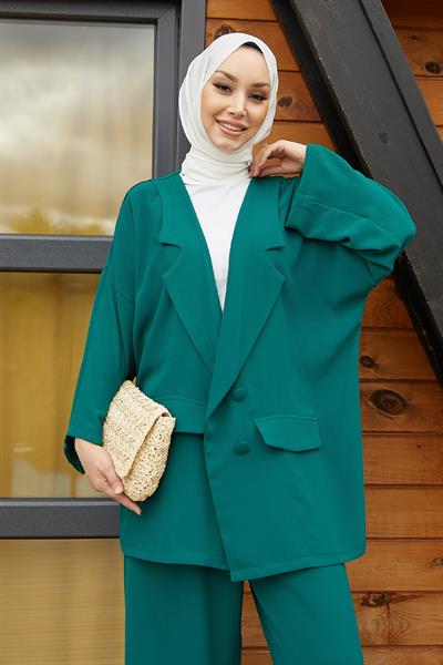 Lika Ceketli Oversize Zümrüt Yeşili Takım