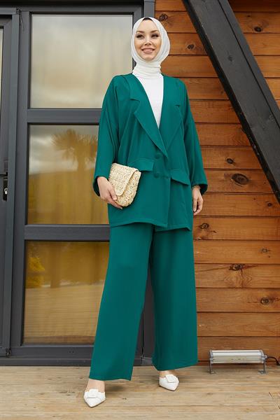 Lika Ceketli Oversize Zümrüt Yeşili Takım