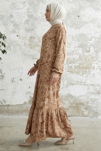 Lily Pattern Brown Goffre Dress