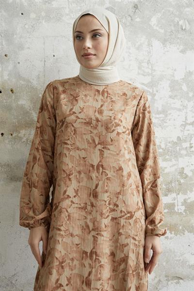 Lily Pattern Brown Goffre Dress