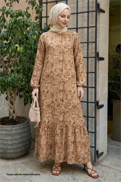 Lily Pattern Brown Goffre Dress
