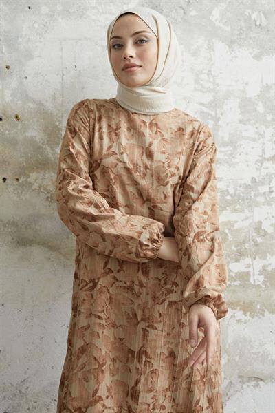 Lily Pattern Brown Goffre Dress
