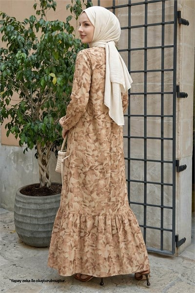 Lily Pattern Brown Goffre Dress