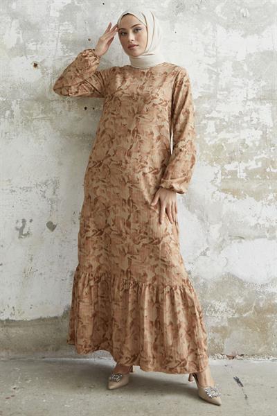 Lily Pattern Brown Goffre Dress